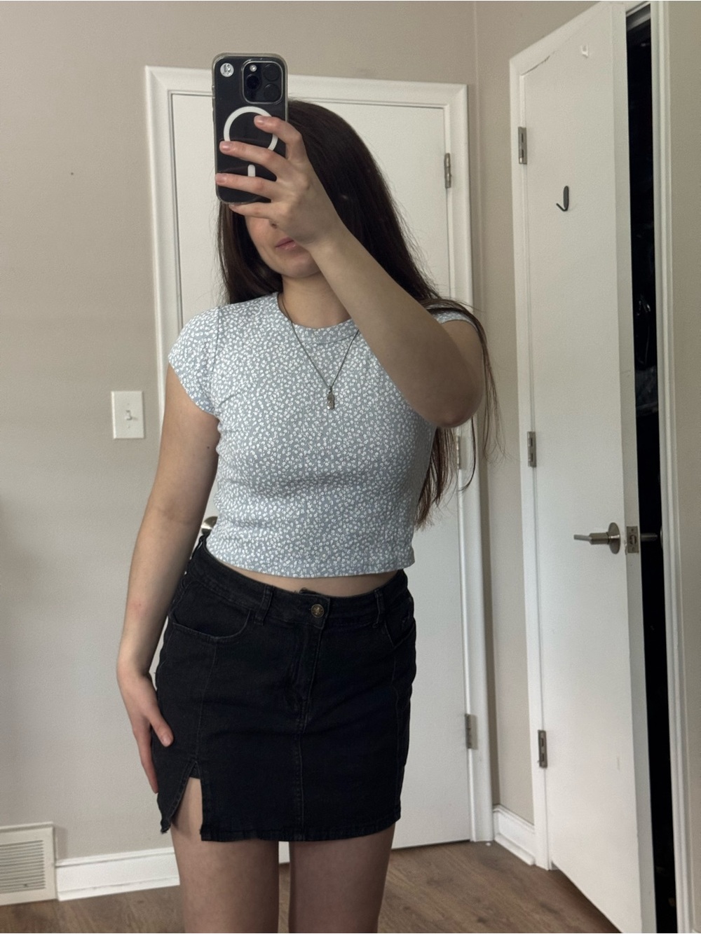 Brandy Melville Light Blue Micro Floral Crop Top